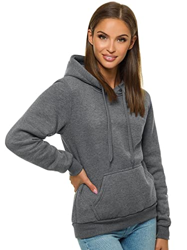OZONEE Damen Kapuzenpullover Sweatjacke Sweatshirt Farbvarianten Kapuzenjacke Kapuzenpulli Kapuze Langarm Hoodie Sport Style Casual Fitness Training Basic JS/W02Z DUNKELGRAU S von OZONEE