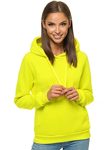 OZONEE Damen Kapuzenpullover Sweatjacke Sweatshirt Farbvarianten Kapuzenjacke Kapuzenpulli Kapuze Langarm Hoodie Sport Style Casual Fitness Training Basic JS/W02Z GELB-NEON XL von OZONEE