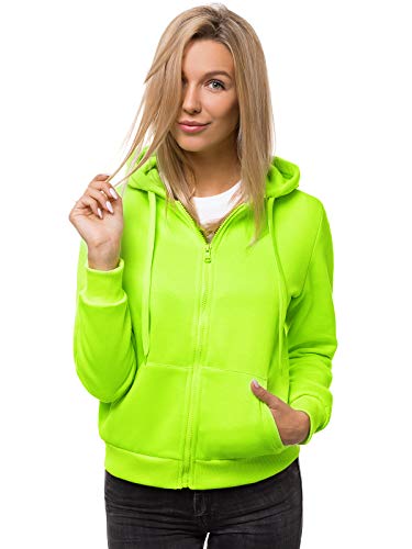 OZONEE Damen Kapuzenpullover Sweatjacke Sweatshirt Farbvarianten Kapuzenjacke Kapuzenpulli Langarm Kapuze Hoodie Sport Style Casual Fitness Basic Training JS/W03 GRÜN-NEON M von OZONEE