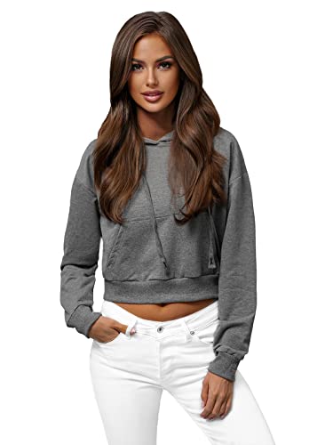 OZONEE Damen Kapuzenpullover Sweatjacke Sweatshirt Farbvarianten Kapuzenjacke Kapuzenpulli Kapuze Langarm Hoodie Sport Style Casual Fitness Training Motiv JS/8B939Z/5 DUNKELGRAU L von OZONEE