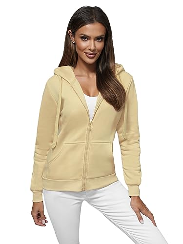 OZONEE Damen Kapuzenpullover Sweatjacke Sweatshirt Farbvarianten Kapuzenjacke Kapuzenpulli Langarm Kapuze Hoodie Sport Style Casual Fitness Basic Training 777/1618B/159 Hellbeige XL von OZONEE