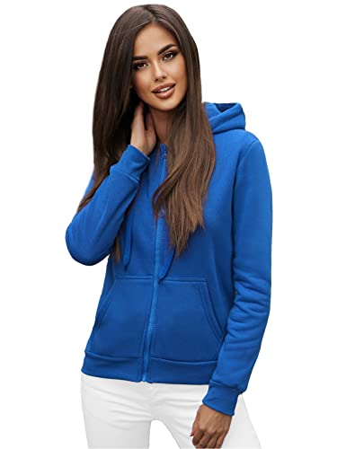 OZONEE Damen Kapuzenpullover Sweatjacke Sweatshirt Farbvarianten Kapuzenjacke Kapuzenpulli Langarm Kapuze Hoodie Sport Style Casual Fitness Basic Training 777/1618B BLAU M von OZONEE