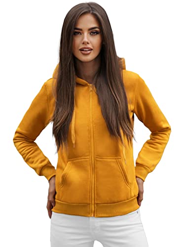 OZONEE Damen Kapuzenpullover Sweatjacke Sweatshirt Farbvarianten Kapuzenjacke Kapuzenpulli Langarm Kapuze Hoodie Sport Style Casual Fitness Basic Training 777/1618B Camel XL von OZONEE