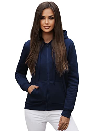 OZONEE Damen Kapuzenpullover Sweatjacke Sweatshirt Farbvarianten Kapuzenjacke Kapuzenpulli Langarm Kapuze Hoodie Sport Style Casual Fitness Basic Training 777/1618B DUNKELBLAU L von OZONEE