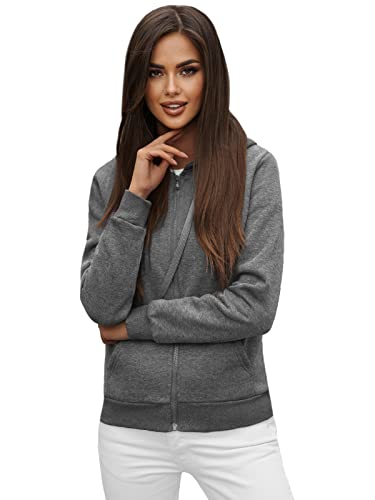 OZONEE Damen Kapuzenpullover Sweatjacke Sweatshirt Farbvarianten Kapuzenjacke Kapuzenpulli Langarm Kapuze Hoodie Sport Style Casual Fitness Basic Training 777/1618B DUNKELGRAU L von OZONEE