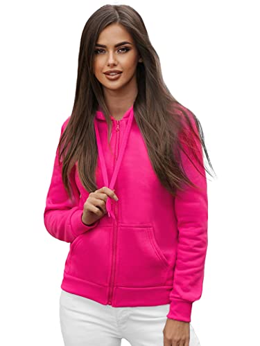 OZONEE Damen Kapuzenpullover Sweatjacke Sweatshirt Farbvarianten Kapuzenjacke Kapuzenpulli Langarm Kapuze Hoodie Sport Style Casual Fitness Basic Training 777/1618B DUNKELROSA S von OZONEE