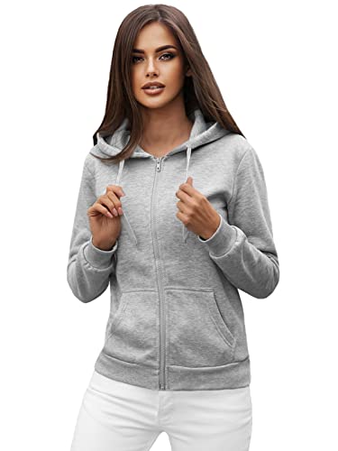 OZONEE Damen Kapuzenpullover Sweatjacke Sweatshirt Farbvarianten Kapuzenjacke Kapuzenpulli Langarm Kapuze Hoodie Sport Style Casual Fitness Basic Training 777/1618B GRAU L von OZONEE