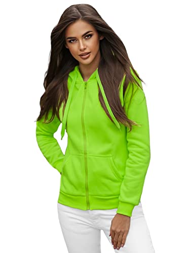 OZONEE Damen Kapuzenpullover Sweatjacke Sweatshirt Farbvarianten Kapuzenjacke Kapuzenpulli Langarm Kapuze Hoodie Sport Style Casual Fitness Basic Training 777/1618B GRÜN-NEON S von OZONEE