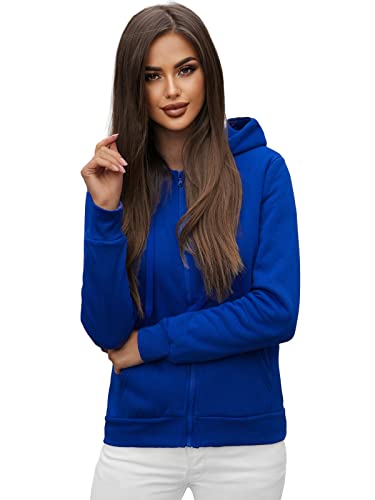 OZONEE Damen Kapuzenpullover Sweatjacke Sweatshirt Farbvarianten Kapuzenjacke Kapuzenpulli Langarm Kapuze Hoodie Sport Style Casual Fitness Basic Training 777/1618B Kobalt L von OZONEE