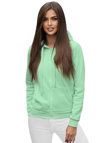 OZONEE Damen Kapuzenpullover Sweatjacke Sweatshirt Farbvarianten Kapuzenjacke Kapuzenpulli Langarm Kapuze Hoodie Sport Style Casual Fitness Basic Training 777/1618B PFEFFERMINZ S von OZONEE