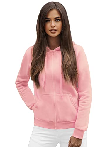 OZONEE Damen Kapuzenpullover Sweatjacke Sweatshirt Farbvarianten Kapuzenjacke Kapuzenpulli Langarm Kapuze Hoodie Sport Style Casual Fitness Basic Training 777/1618B PUDERROSA M von OZONEE