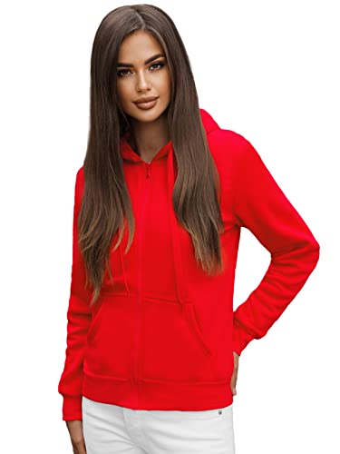 OZONEE Damen Kapuzenpullover Sweatjacke Sweatshirt Farbvarianten Kapuzenjacke Kapuzenpulli Langarm Kapuze Hoodie Sport Style Casual Fitness Basic Training 777/1618B ROT L von OZONEE