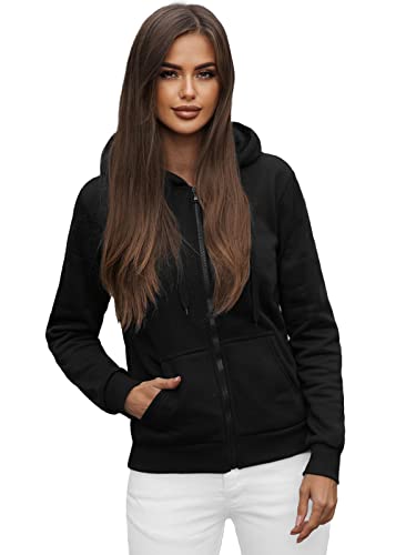 OZONEE Damen Kapuzenpullover Sweatjacke Sweatshirt Farbvarianten Kapuzenjacke Kapuzenpulli Langarm Kapuze Hoodie Sport Style Casual Fitness Basic Training 777/1618B SCHWARZ S von OZONEE
