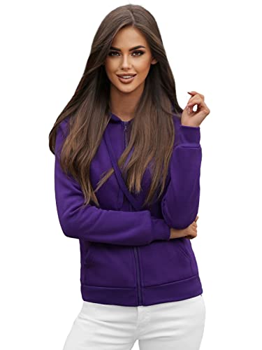 OZONEE Damen Kapuzenpullover Sweatjacke Sweatshirt Farbvarianten Kapuzenjacke Kapuzenpulli Langarm Kapuze Hoodie Sport Style Casual Fitness Basic Training 777/1618B Violet M von OZONEE