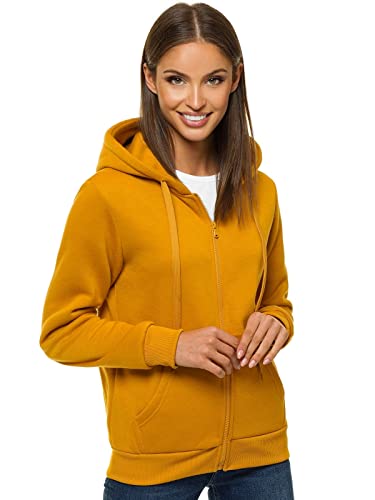 OZONEE Damen Kapuzenpullover Sweatjacke Sweatshirt Farbvarianten Kapuzenjacke Kapuzenpulli Langarm Kapuze Hoodie Sport Style Casual Fitness Basic Training 777/2106B Camel L von OZONEE