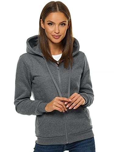 OZONEE Damen Kapuzenpullover Sweatjacke Sweatshirt Farbvarianten Kapuzenjacke Kapuzenpulli Langarm Kapuze Hoodie Sport Style Casual Fitness Basic Training 777/2106B DUNKELGRAU L von OZONEE