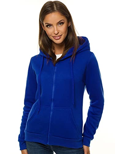 OZONEE Damen Kapuzenpullover Sweatjacke Sweatshirt Farbvarianten Kapuzenjacke Kapuzenpulli Langarm Kapuze Hoodie Sport Style Casual Fitness Basic Training 777/2106B Kobalt L von OZONEE