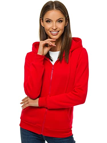OZONEE Damen Kapuzenpullover Sweatjacke Sweatshirt Farbvarianten Kapuzenjacke Kapuzenpulli Langarm Kapuze Hoodie Sport Style Casual Fitness Basic Training 777/2106B ROT M von OZONEE