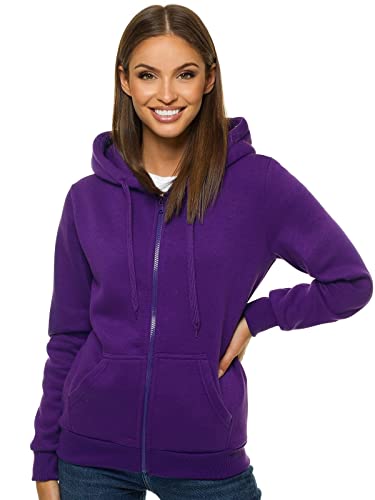 OZONEE Damen Kapuzenpullover Sweatjacke Sweatshirt Farbvarianten Kapuzenjacke Kapuzenpulli Langarm Kapuze Hoodie Sport Style Casual Fitness Basic Training 777/2106B VIOLETT M von OZONEE