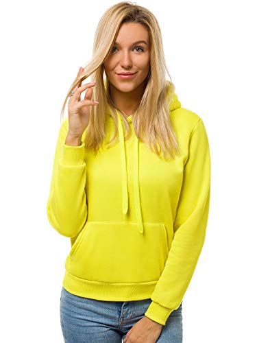 OZONEE Damen Kapuzenpullover Sweatjacke Sweatshirt Farbvarianten Kapuzenjacke Kapuzenpulli Langarm Kapuze Hoodie Sport Style Casual Fitness Basic Training 777/2901B GELB-NEON S von OZONEE