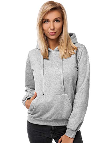 OZONEE Damen Kapuzenpullover Sweatjacke Sweatshirt Farbvarianten Kapuzenjacke Kapuzenpulli Langarm Kapuze Hoodie Sport Style Casual Fitness Basic Training 777/2901B GRAU L von OZONEE