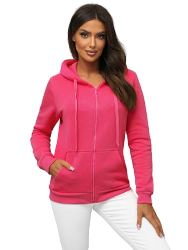 OZONEE Damen Kapuzenpullover Sweatjacke Sweatshirt Farbvarianten Kapuzenjacke Kapuzenpulli Langarm Kapuze Hoodie Sport Style Casual Fitness Basic Training 777/7376B/58 KORALLEN M von OZONEE