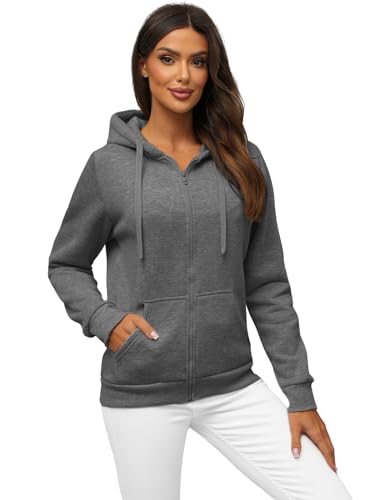OZONEE Damen Kapuzenpullover Sweatjacke Sweatshirt Farbvarianten Kapuzenjacke Kapuzenpulli Langarm Kapuze Hoodie Sport Style Casual Fitness Basic Training 777/7376B DUNKELGRAU S von OZONEE