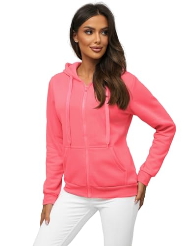 OZONEE Damen Kapuzenpullover Sweatjacke Sweatshirt Farbvarianten Kapuzenjacke Kapuzenpulli Langarm Kapuze Hoodie Sport Style Casual Fitness Basic Training 777/7376B ROSA L von OZONEE