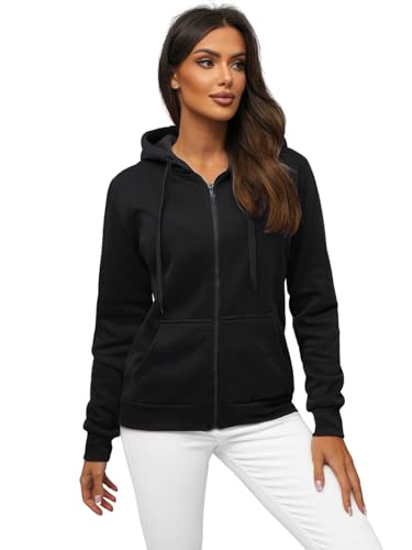 OZONEE Damen Kapuzenpullover Sweatjacke Sweatshirt Farbvarianten Kapuzenjacke Kapuzenpulli Langarm Kapuze Hoodie Sport Style Casual Fitness Basic Training 777/7376B SCHWARZ S von OZONEE