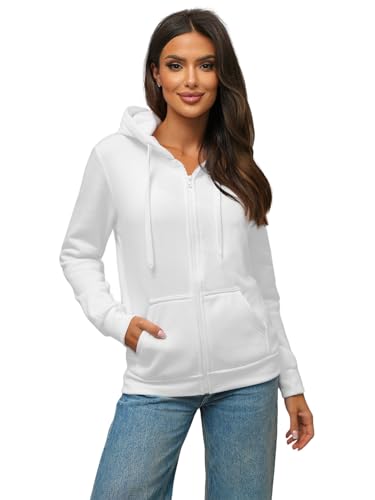 OZONEE Damen Kapuzenpullover Sweatjacke Sweatshirt Farbvarianten Kapuzenjacke Kapuzenpulli Langarm Kapuze Hoodie Sport Style Casual Fitness Basic Training 777/7376B WEIẞ XL von OZONEE