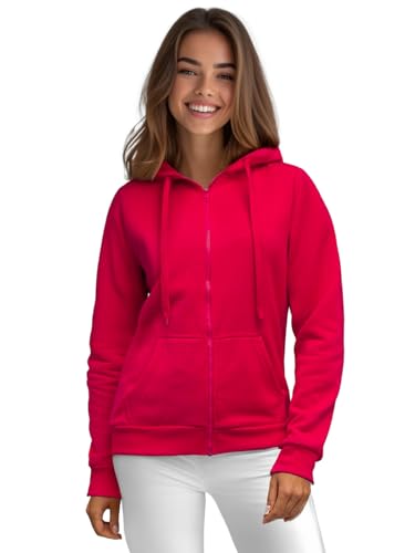OZONEE Damen Kapuzenpullover Sweatjacke Sweatshirt Farbvarianten Kapuzenjacke Kapuzenpulli Langarm Kapuze Hoodie Sport Style Casual Fitness Basic Training 777/8665B/59 HIMBEERFARBE XL von OZONEE
