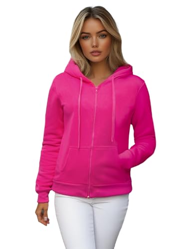 OZONEE Damen Kapuzenpullover Sweatjacke Sweatshirt Farbvarianten Kapuzenjacke Kapuzenpulli Langarm Kapuze Hoodie Sport Style Casual Fitness Basic Training 777/8665B DUNKELROSA XL von OZONEE
