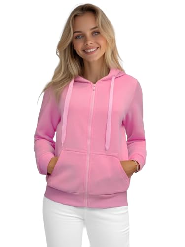 OZONEE Damen Kapuzenpullover Sweatjacke Sweatshirt Farbvarianten Kapuzenjacke Kapuzenpulli Langarm Kapuze Hoodie Sport Style Casual Fitness Basic Training 777/8665B Hellrosa M von OZONEE