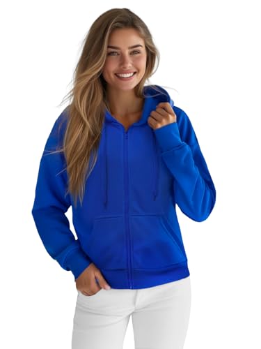 OZONEE Damen Kapuzenpullover Sweatjacke Sweatshirt Farbvarianten Kapuzenjacke Kapuzenpulli Langarm Kapuze Hoodie Sport Style Casual Fitness Basic Training 777/8665B Kobalt S von OZONEE