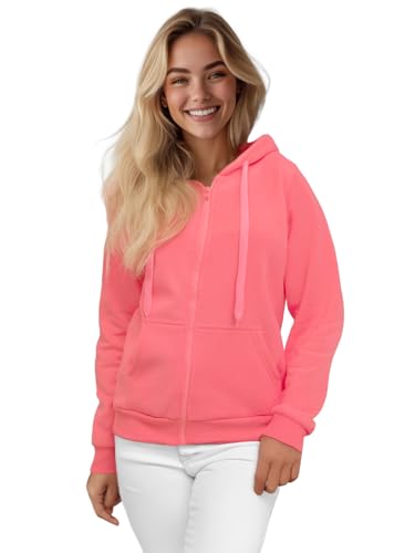 OZONEE Damen Kapuzenpullover Sweatjacke Sweatshirt Farbvarianten Kapuzenjacke Kapuzenpulli Langarm Kapuze Hoodie Sport Style Casual Fitness Basic Training 777/8665B ROSA M von OZONEE