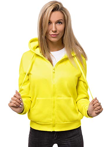 OZONEE Damen Kapuzenpullover Sweatjacke Sweatshirt Farbvarianten Kapuzenjacke Kapuzenpulli Langarm Kapuze Hoodie Sport Style Casual Fitness Basic Training JS/W03 GELB-NEON L von OZONEE