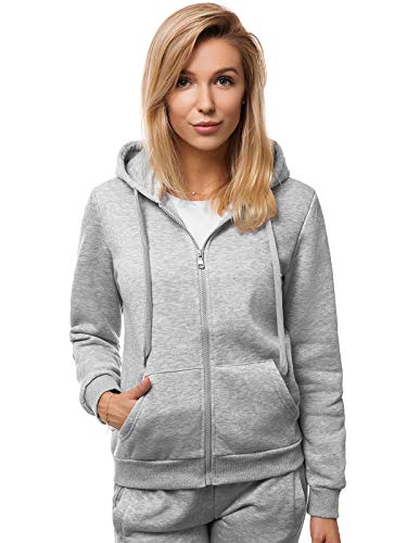 OZONEE Damen Kapuzenpullover Sweatjacke Sweatshirt Farbvarianten Kapuzenjacke Kapuzenpulli Langarm Kapuze Hoodie Sport Style Casual Fitness Basic Training JS/W03 GRAU XL von OZONEE