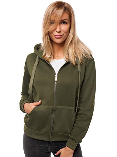 OZONEE Damen Kapuzenpullover Sweatjacke Sweatshirt Farbvarianten Kapuzenjacke Kapuzenpulli Langarm Kapuze Hoodie Sport Style Casual Fitness Basic Training JS/W03 Khaki M von OZONEE