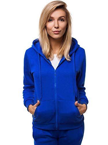 OZONEE Damen Kapuzenpullover Sweatjacke Sweatshirt Farbvarianten Kapuzenjacke Kapuzenpulli Langarm Kapuze Hoodie Sport Style Casual Fitness Basic Training JS/W03 Kobalt L von OZONEE