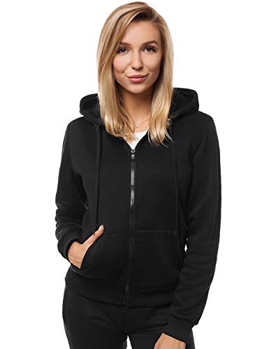 OZONEE Damen Kapuzenpullover Sweatjacke Sweatshirt Farbvarianten Kapuzenjacke Kapuzenpulli Langarm Kapuze Hoodie Sport Style Casual Fitness Basic Training JS/W03 SCHWARZ L von OZONEE