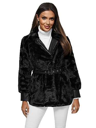 OZONEE Damen Kunstfell Jacke Übergangsjacke Kunstpelz Mantel Herbstjacke Herbstmantel Wärmemantel Wärmejacke Plüschjacke Plüsch Fleecemantel Plüschpullover JS/11Z8075Z SCHWARZ XL von OZONEE