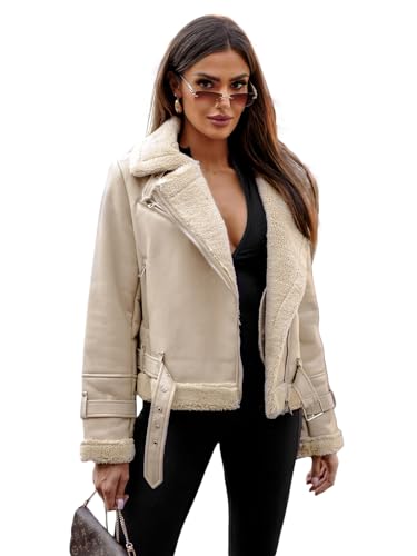 OZONEE Damen Lederjacke Kunstlederjacke Kunstleder Farbvarianten Jacke Bikerjacke Übergangsjacke Damenjacke Leder Echtlederjacke Echtleder Biker Wildleder 777/6416K BEIGE S von OZONEE