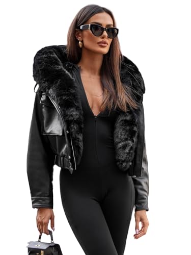 OZONEE Damen Lederjacke Kunstlederjacke Kunstleder Farbvarianten Jacke Bikerjacke Übergangsjacke Damenjacke Leder Echtlederjacke Echtleder Biker Wildleder 777/8122K SCHWARZ M von OZONEE