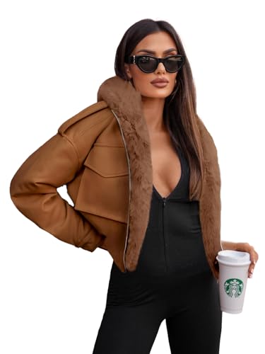 OZONEE Damen Lederjacke Kunstlederjacke Kunstleder Farbvarianten Jacke Bikerjacke Übergangsjacke Damenjacke Leder Echtlederjacke Echtleder Wildleder Biker 777/1950K BRAUN M/L von OZONEE