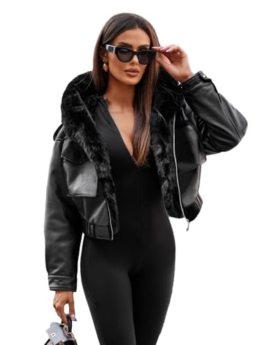 OZONEE Damen Lederjacke Kunstlederjacke Kunstleder Farbvarianten Jacke Bikerjacke Übergangsjacke Damenjacke Leder Echtlederjacke Echtleder Wildleder Biker 777/1950K SCHWARZ L/XL von OZONEE