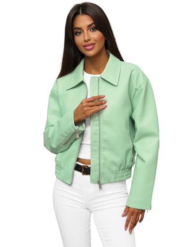 OZONEE Damen Lederjacke Kunstlederjacke Kunstleder Farbvarianten Jacke Bikerjacke Übergangsjacke Damenjacke Leder Echtlederjacke Echtleder Wildleder Biker 777/1970K PFEFFERMINZ M/L von OZONEE