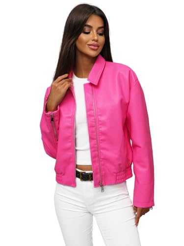 OZONEE Damen Lederjacke Kunstlederjacke Kunstleder Farbvarianten Jacke Bikerjacke Übergangsjacke Damenjacke Leder Echtlederjacke Echtleder Wildleder Biker 777/1970K ROSA M/L von OZONEE