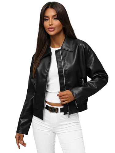 OZONEE Damen Lederjacke Kunstlederjacke Kunstleder Farbvarianten Jacke Bikerjacke Übergangsjacke Damenjacke Leder Echtlederjacke Echtleder Wildleder Biker 777/1970K SCHWARZ L/XL von OZONEE