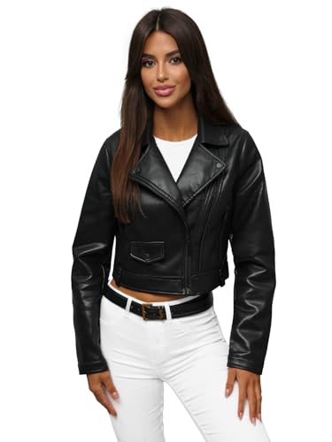 OZONEE Damen Lederjacke Kunstlederjacke Kunstleder Farbvarianten Jacke Bikerjacke Übergangsjacke Damenjacke Leder Echtlederjacke Echtleder Wildleder Biker 777/3203K SCHWARZ L von OZONEE