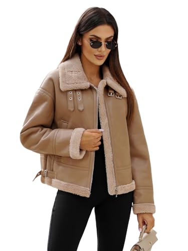 OZONEE Damen Lederjacke Kunstlederjacke Kunstleder Farbvarianten Jacke Bikerjacke Übergangsjacke Damenjacke Leder Echtlederjacke Echtleder Wildleder Biker 777/3445K BEIGE M von OZONEE